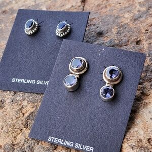 Sterling Silver IOLITE gemstone Set Of 2 Pairs of EARRINGS